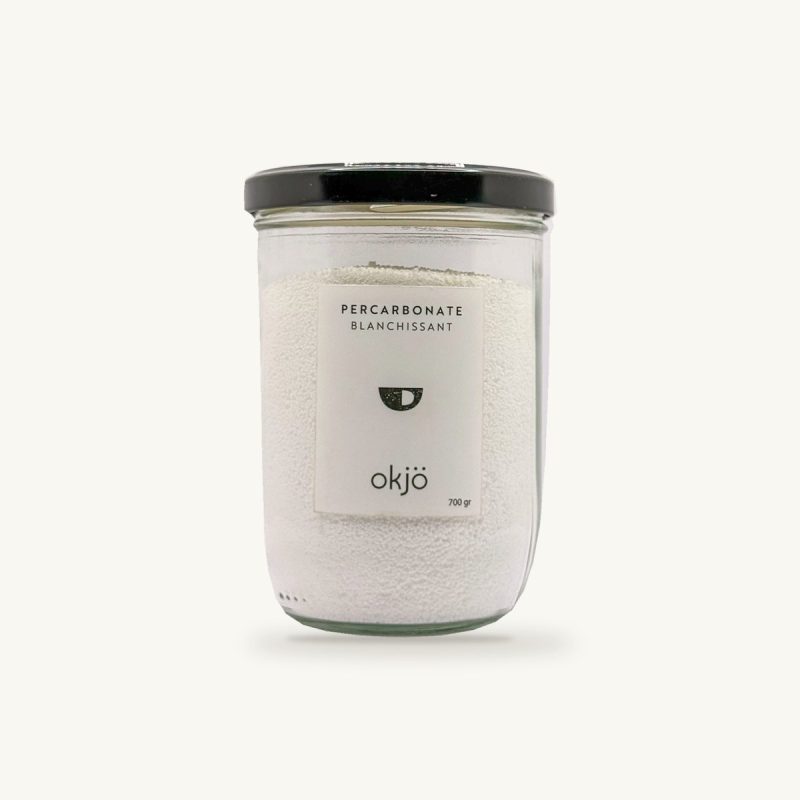Percarbonate de soude Okjö en bocal en verre de 700 g, couvercle noir