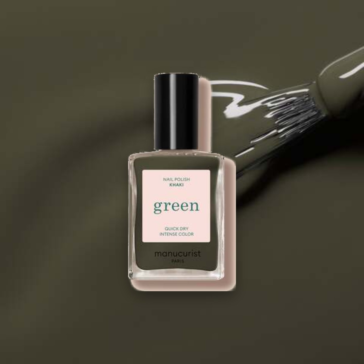 Vernis à ongles Green Manucurist Kaki sur un fond de sa couleur